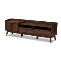 Baxton Studio LV4TV4130WI-Columbia-TV Lena Mid-Century Modern Walnut Brown Finished 2-Drawer Wood TV Stand